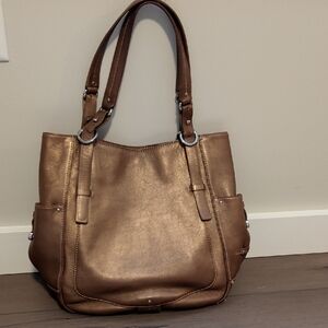 Cole Haan Elegant Bronze Metalic Leather Tote Bag